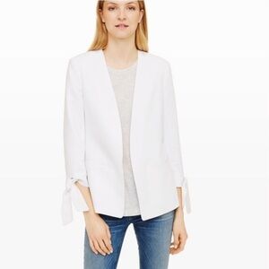 Club Monaco Womens Lashell White Blazer Jacket Linen Blend Tie Sleeve Size 6 NWT